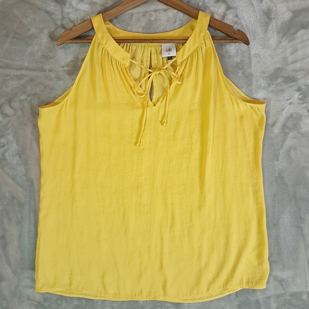 Cabi Sunshine Cami 5725 Medium M Yellow Swiss Dot Tie Neck Halter Tank Blouse